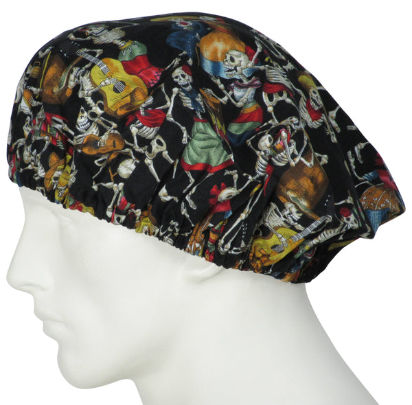 Bouffant Scrub Cap Fiesta De Los Muertos Black