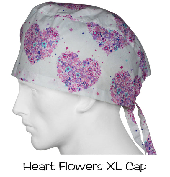Scrub XLarge Hats Heart Flowers