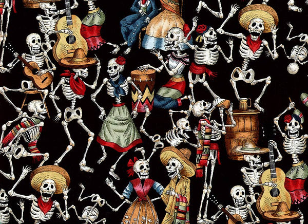 Close-up Bouffant Scrub Cap Fiesta De Los Muertos Black