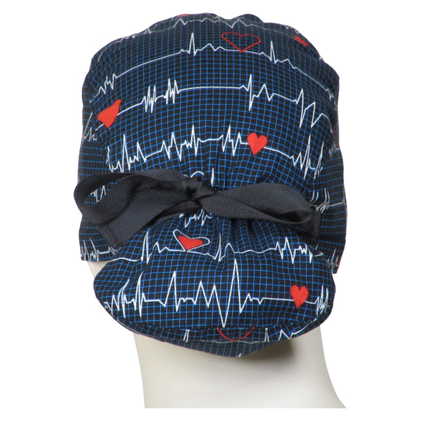 Ponytail Surgical Hats EKG Black