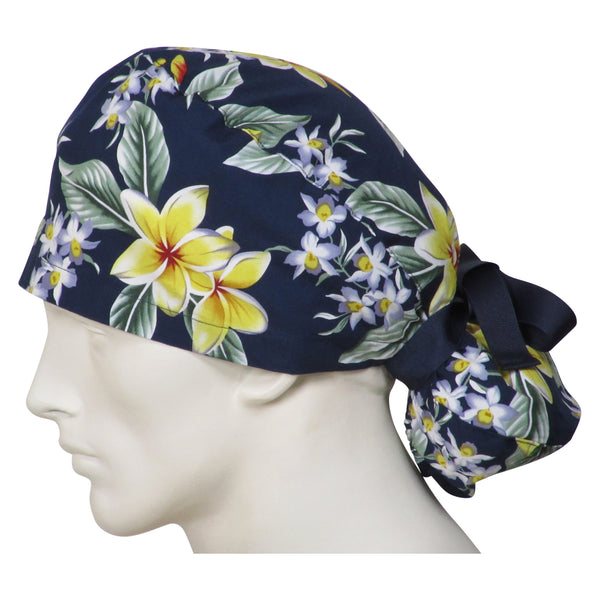Ponytail Surgical Caps Island Flowers