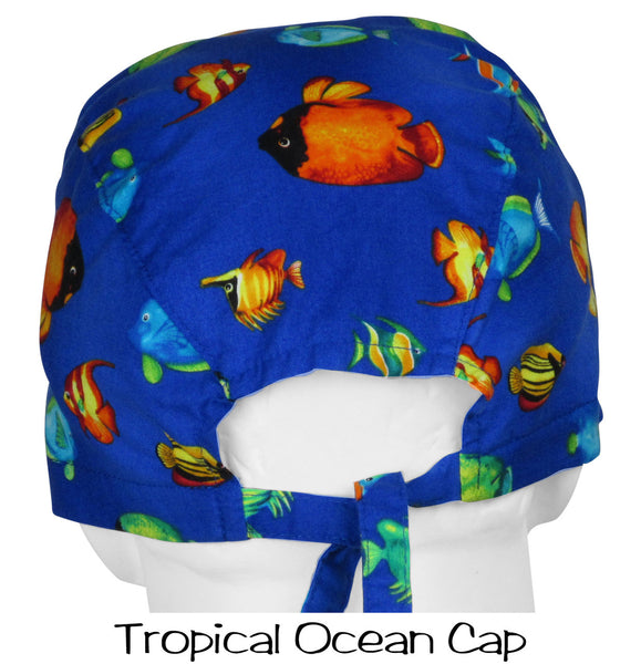 Surgical Caps Tropical Ocean (back view) two long ties