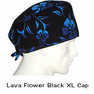 XL Scrub Surgical Cap Lava Flower Black