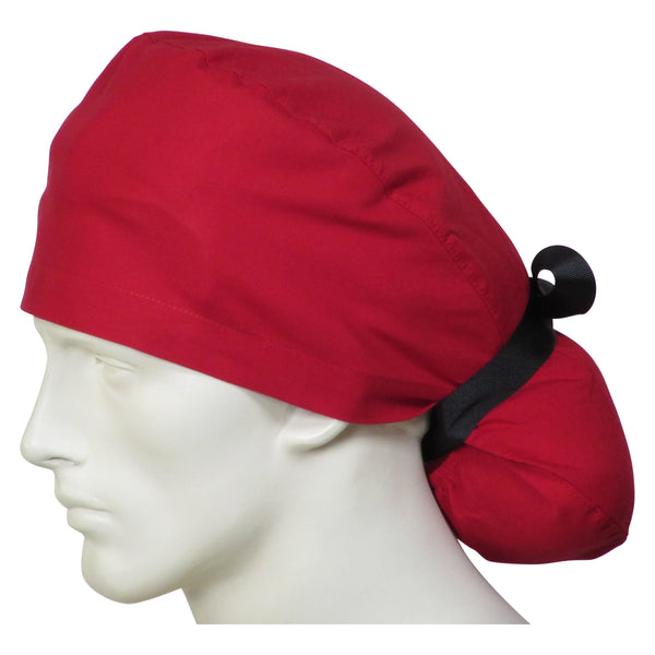 Ponytail Surgical Caps Cherry Red