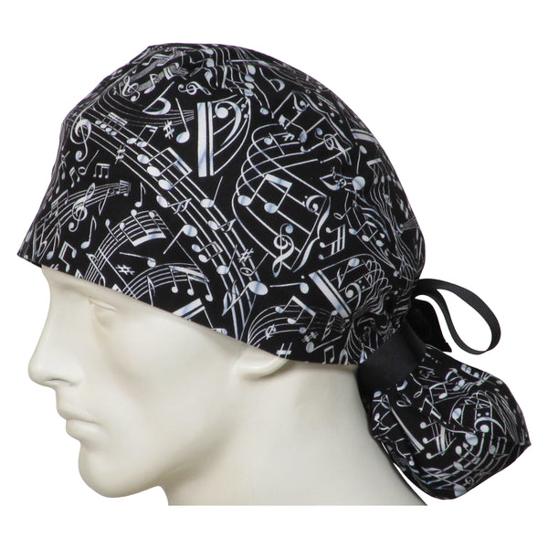 Ponytail Surgical Hats Musical Notes