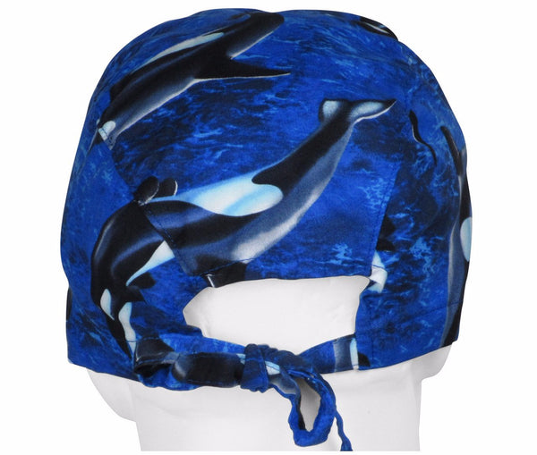 Scrub Hats Whales 2 (rear view) two ties